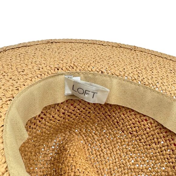 LOFT S/M Fedora Straw Hat 3" Brim Red Ribbon Bow - Picture 7 of 8